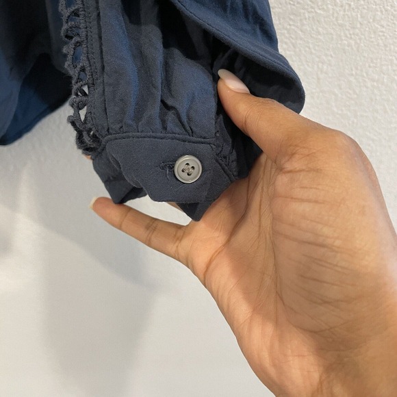 Ann Taylor LOFT Blouse Womens Small Arm Cutout Blue Long Sleeve - Picture 6 of 11